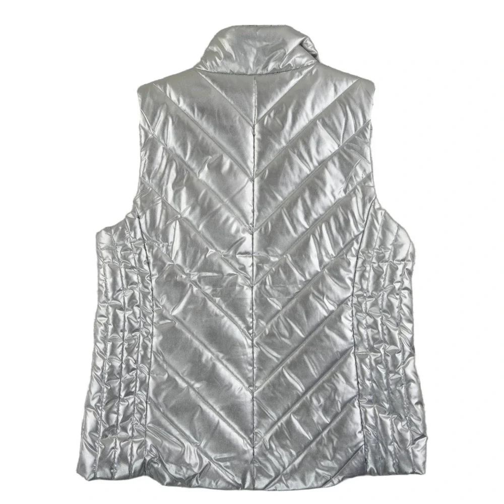T by Talbots Puffer Vest Women's Size XL Silver Metallic Chevron Quilted - Picture 3 of 7
